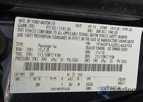 2014 Ford Focus Titanium z USA, uszkodzony, nr VIN 1FADP3J22EL422152